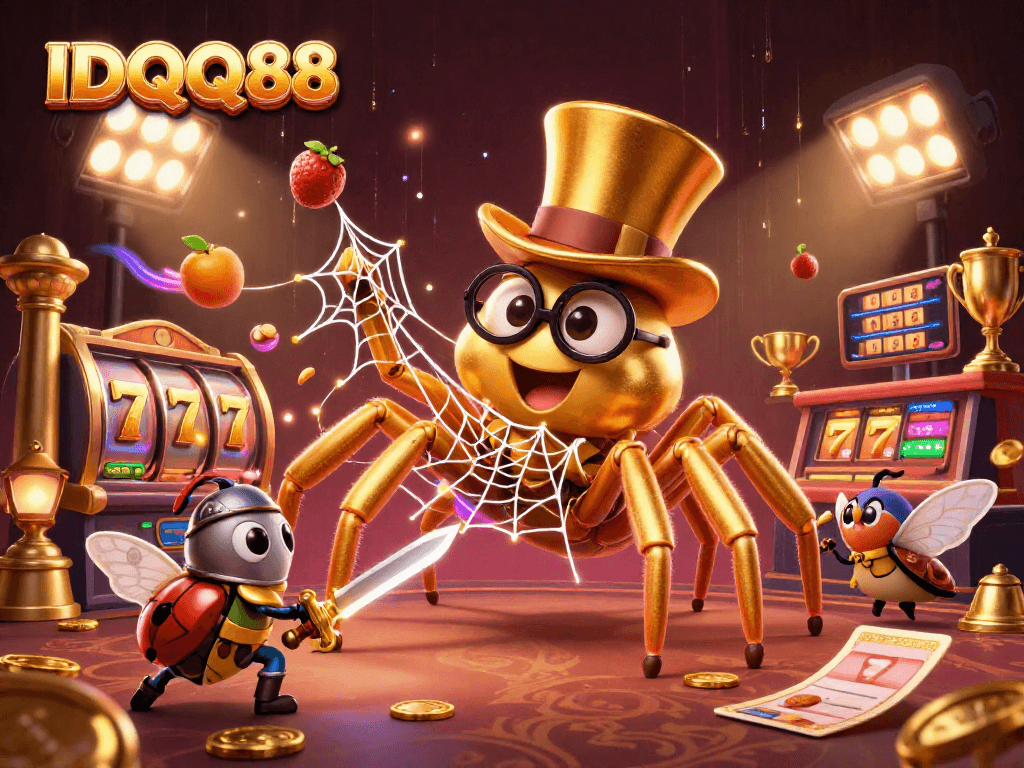 Engage with IDQQ88's vibrant slots adventure featuring a golden tarantula and lucky 7s!