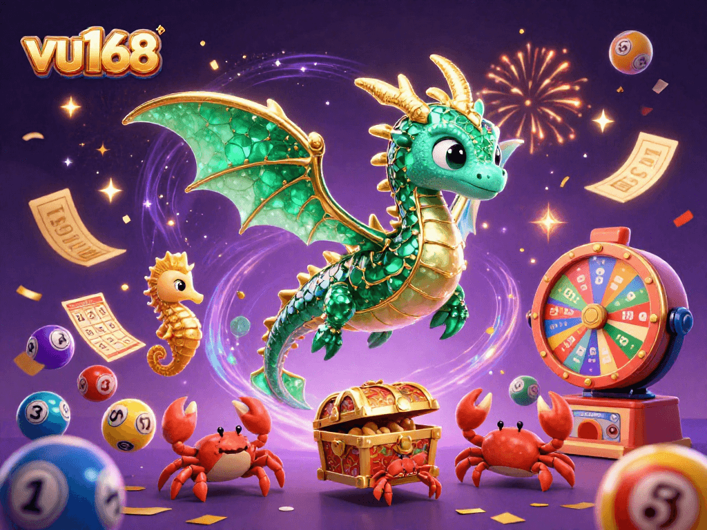 Engage with exciting betting strategies at vu168, featuring dynamic lottery elements and festive casino decorations.