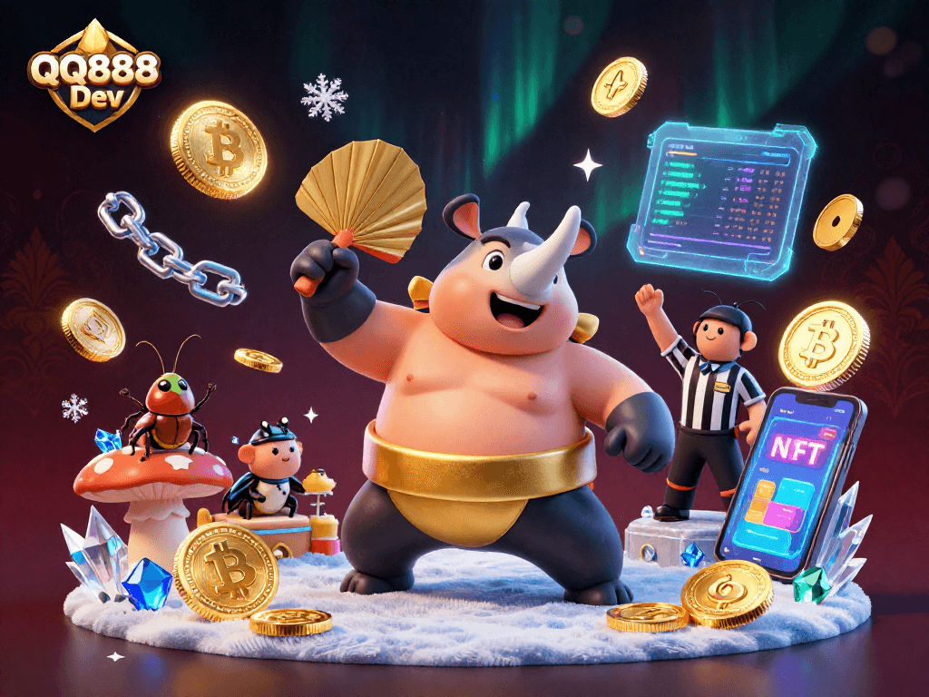 Experience the thrill of QQ888 Dev with energetic gameplay among vibrant crypto elements.