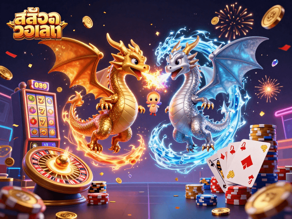 เล่นสล็อตวอเลทและรับโชคลาภจากมังกรทั้งสองในบรรยากาศคาสิโนที่เต็มไปด้วยสีสัน