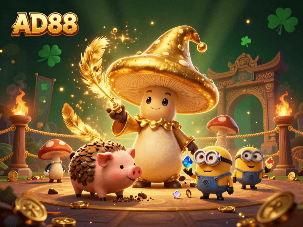 Win big with AD88 as a magical wizard conjures gold, treasures, and betting tokens.
