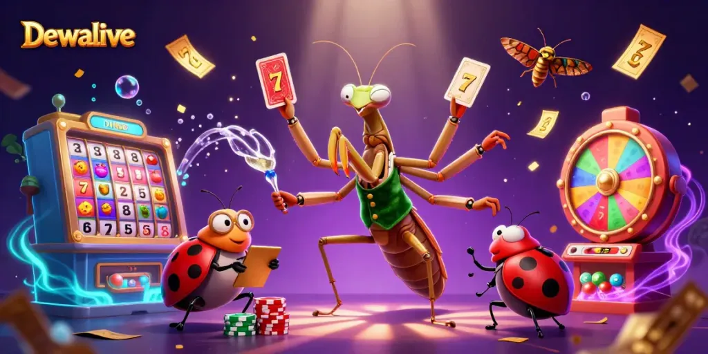 Dewalive stands out with a vibrant casino scene featuring a card sharp and pit boss in an exciting gambling atmosphere.