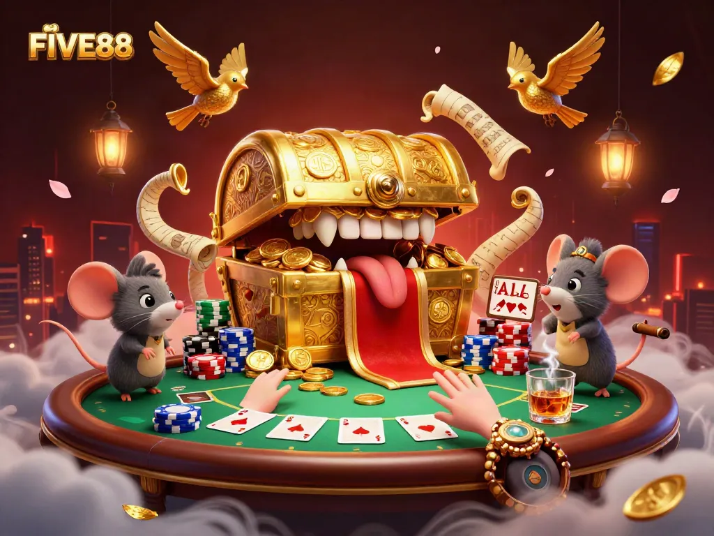 Engage with FIVE88's thrilling gaming by uncovering treasures and classic poker hands.