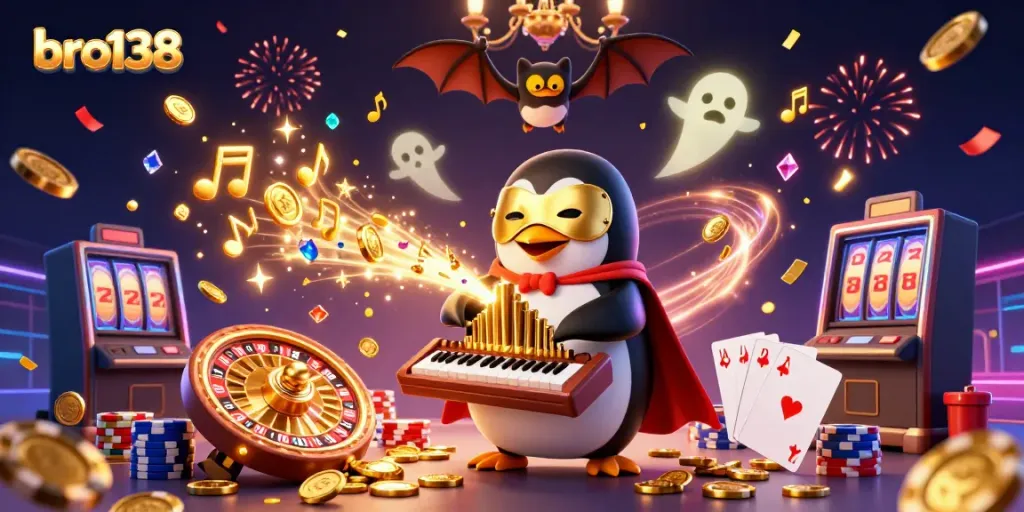 Experience thrilling gameplay at bro138 with our animated casino scene, showcasing fun slot and table game elements.