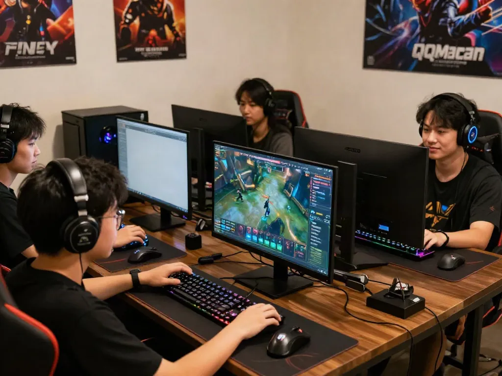 Exciting group gaming moment highlighting friends engaged with the QQMacan platform for online gaming.