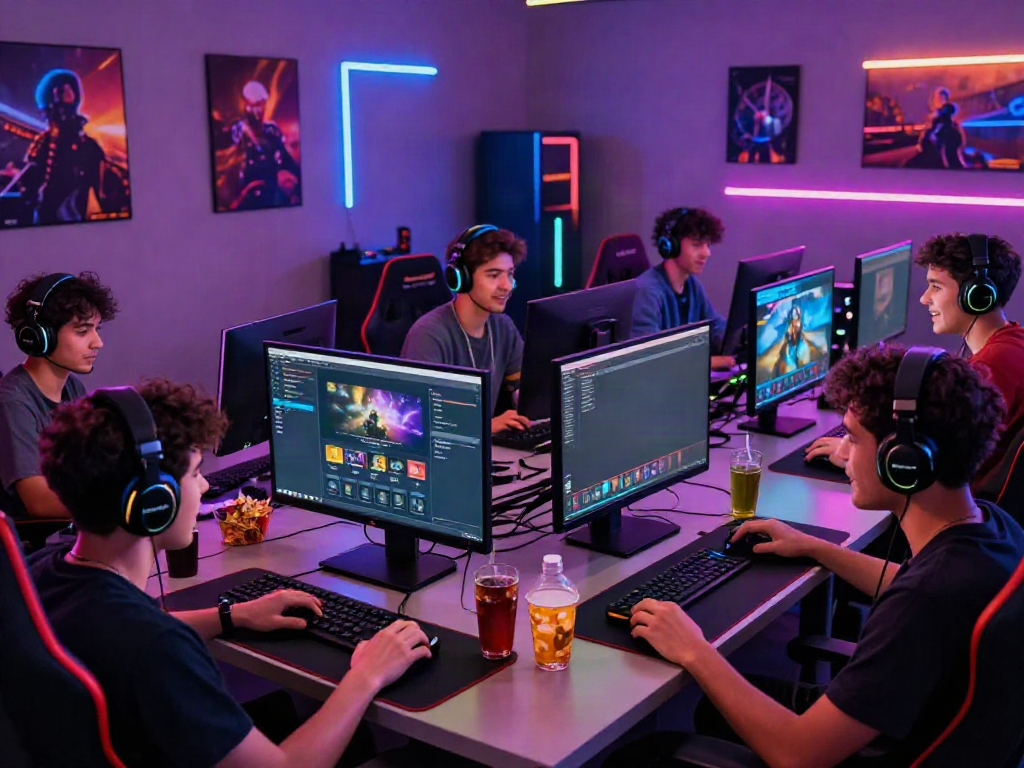 Engaged gamers enjoying various game online experiences in a vibrant digital environment.