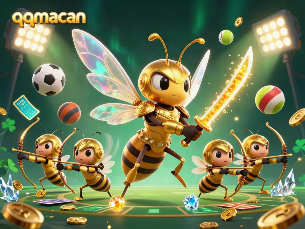Engage with qqmacan through a vibrant scene showcasing dynamic casino elements and animated characters.