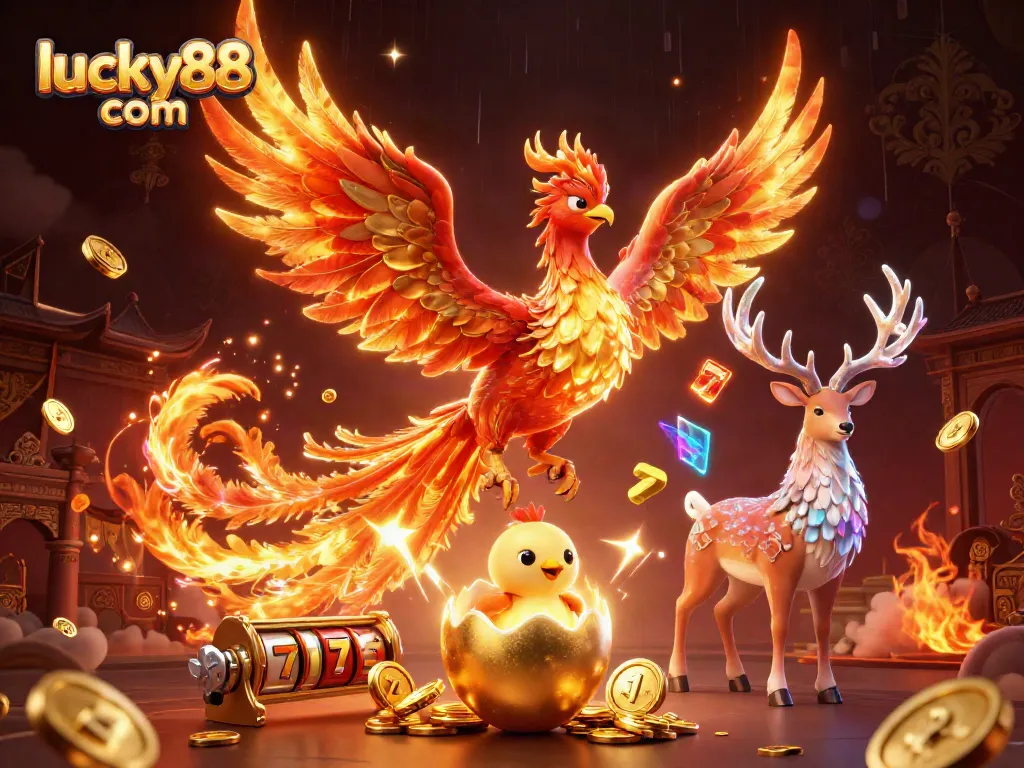 Engage with lucky88 com's vibrant casino games featuring thrilling phoenix and mystical stag elements.