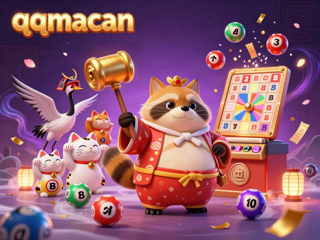 Celebrate winning moments with qqmacan's vibrant, luck-infused gaming atmosphere filled with cheerful characters.