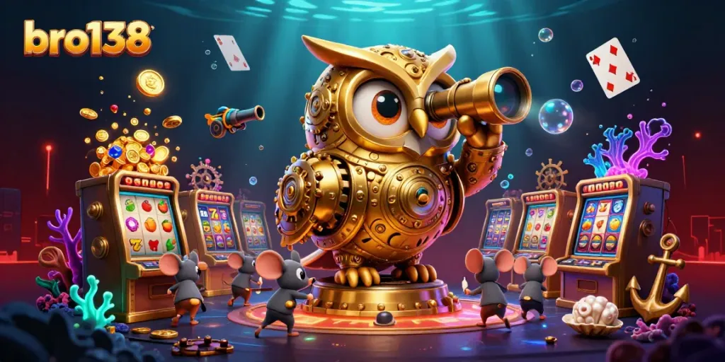 Experience thrilling wins at bro138 with vibrant 3D illustration of a cash-filled casino scene.