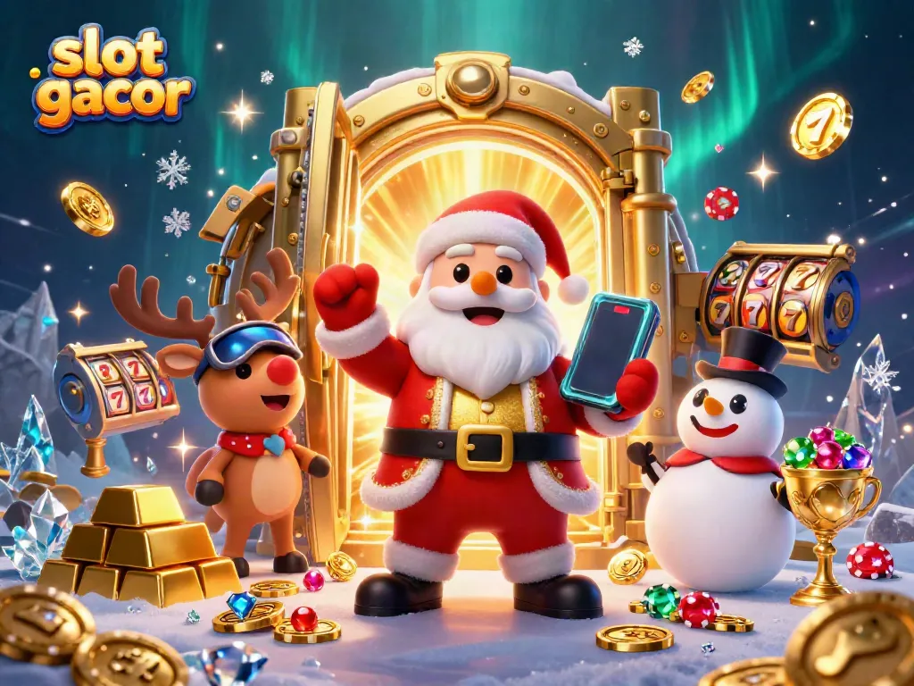 Experience big wins with slot gacor in this enchanting 3D casino scene featuring vibrant characters and dazzling treasures.