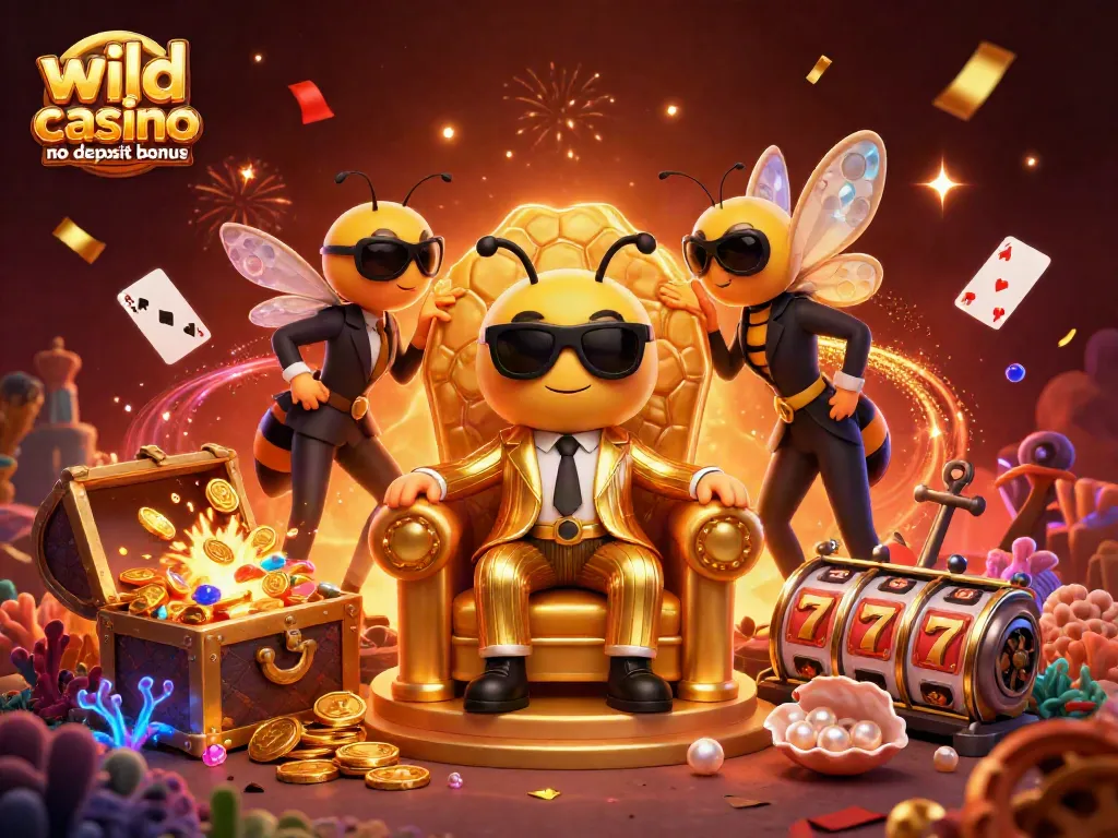 Spin and win with the wild casino no deposit bonus, featuring a vibrant 3D casino scene.