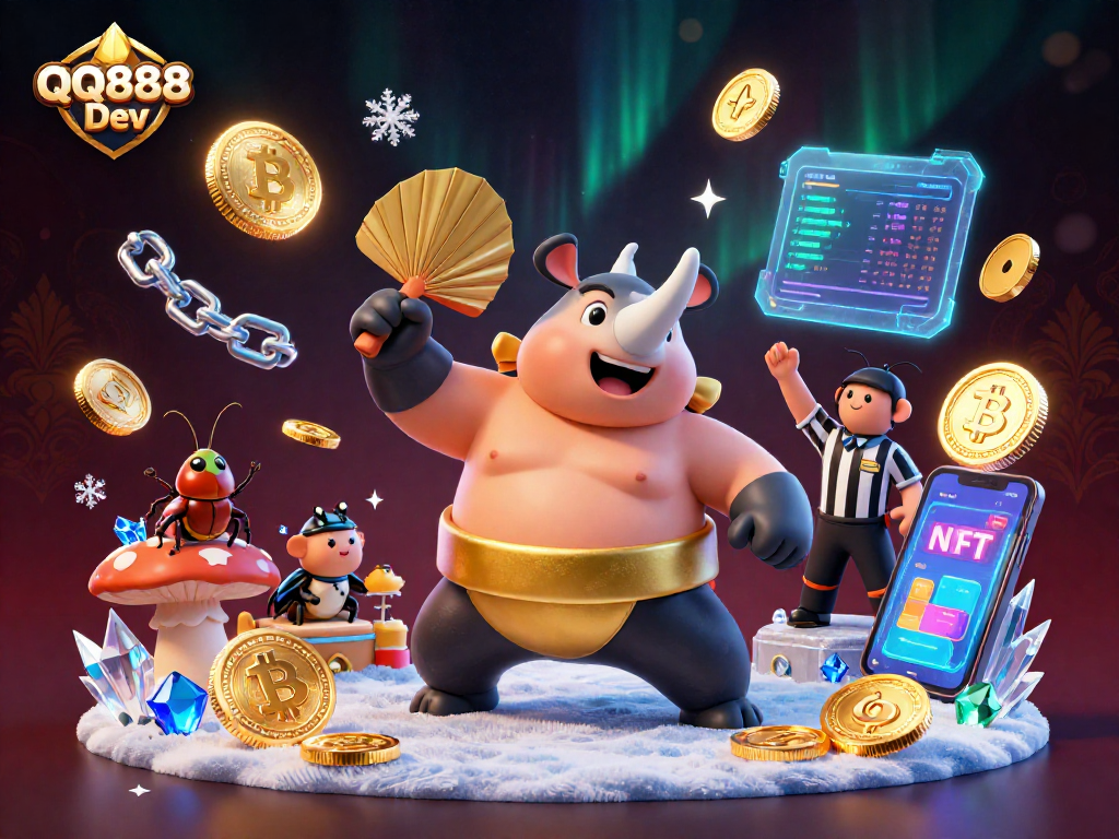 Experience the thrill of QQ888 Dev with energetic gameplay among vibrant crypto elements.