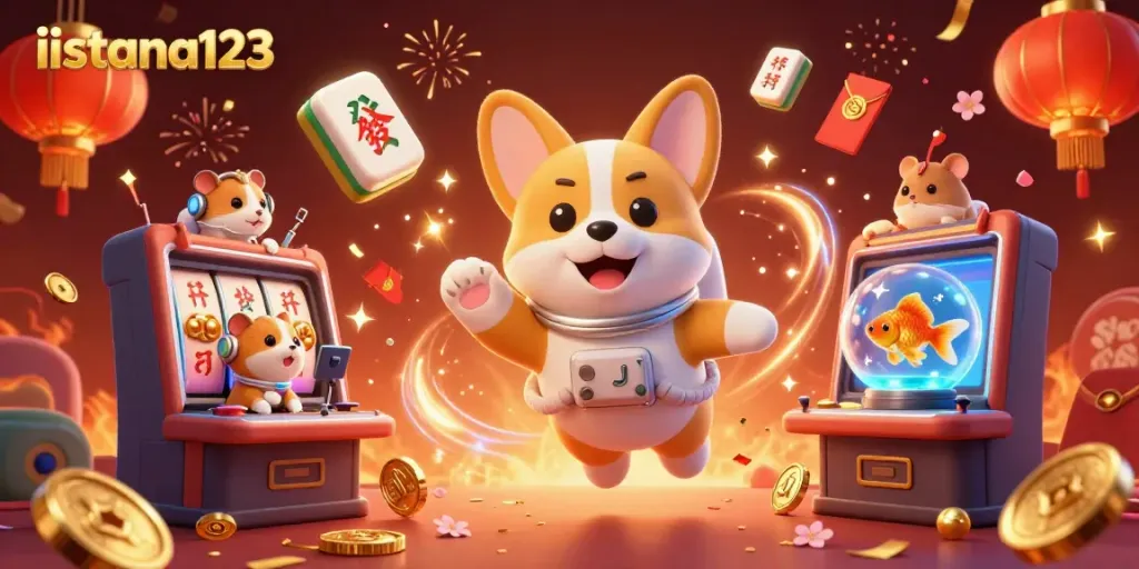 istana123 menghadirkan keseruan di kasino ruang angkasa dengan karakter corgi dan koin emas.