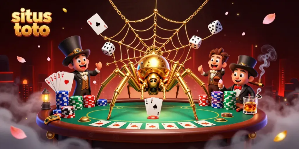 Experience situs toto excitement with a golden spider in a dynamic casino scene.