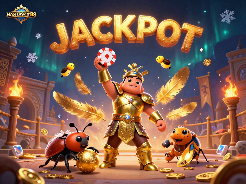 Engage with fantastic gaming at MASTERSPIN188 as the victorious beetle celebrates amidst jackpot glory.