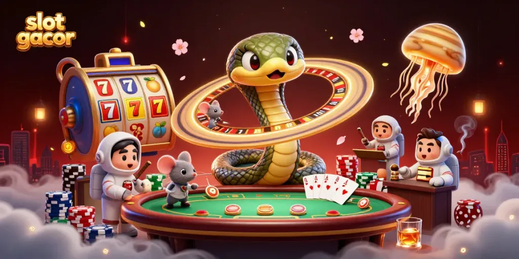 Experience slot gacor thrills in this vibrant cosmic casino scene with unique betting elements.