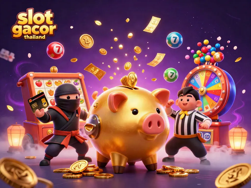 Engage with slot gacor thailand through an action-packed scene featuring lively casino characters.