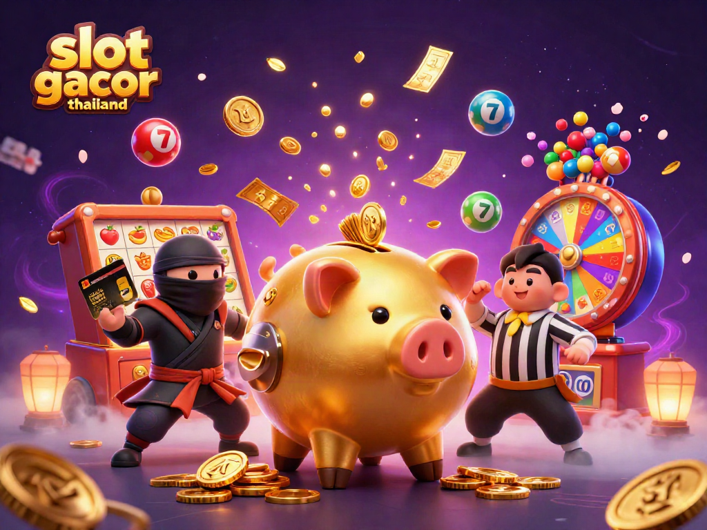 Engage with slot gacor thailand through an action-packed scene featuring lively casino characters.
