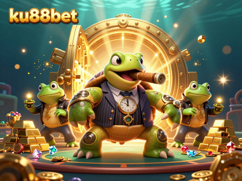 Engage with the vibrant world of ku88bet featuring a snapping turtle mobster and dynamic casino elements.