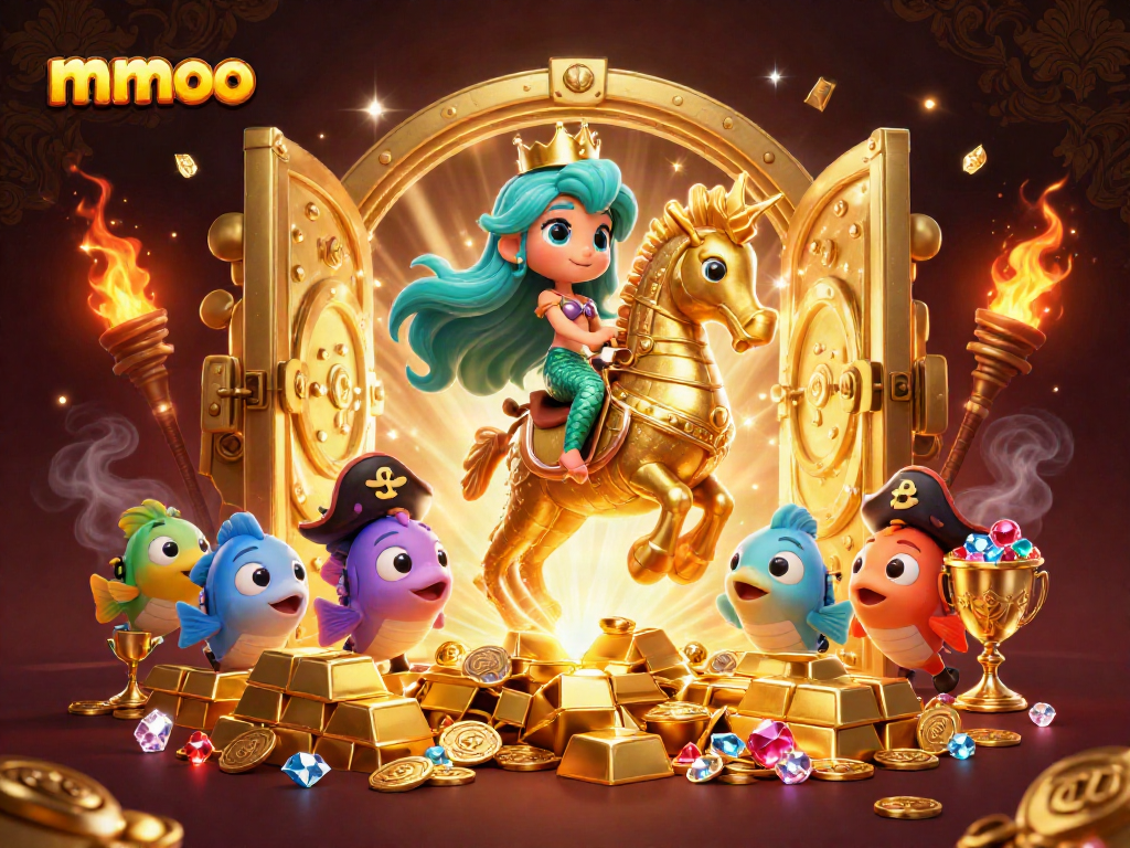 Experience thrilling wins with mmoo in a dynamic casino-inspired underwater adventure illustration.