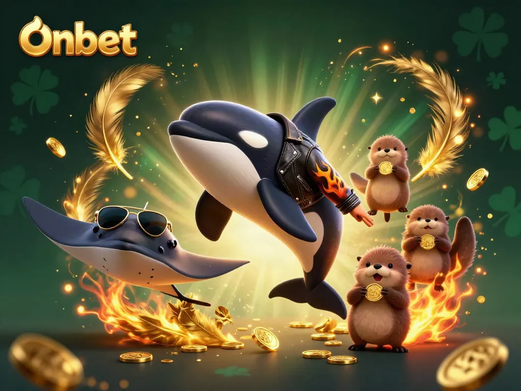 Experience the excitement of Onbet with animated characters winning gold coins in a thrilling casino atmosphere.