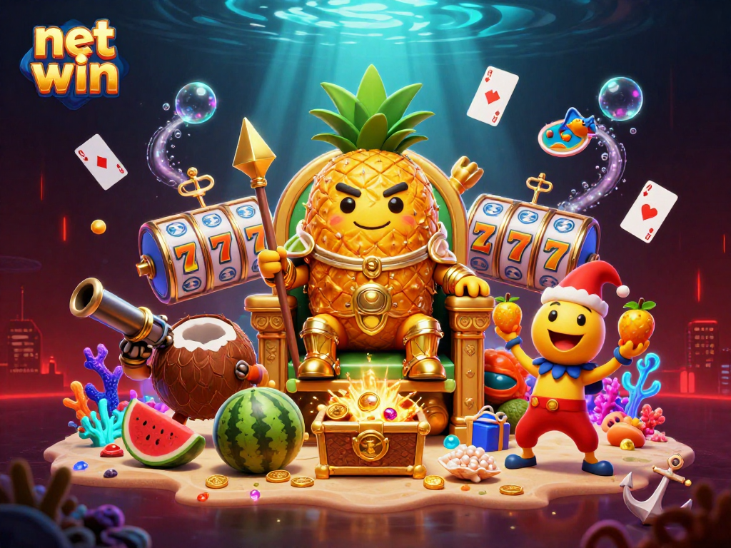 Experience net win excitement with the golden pineapple king in a vibrant beach casino.