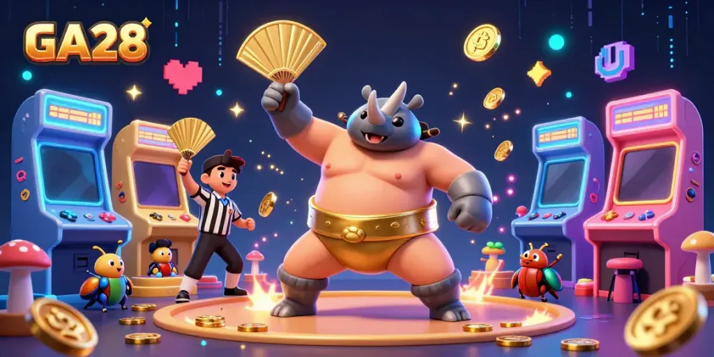 GA28 showcases a dynamic and colorful online gaming experience with unique characters and casino elements.