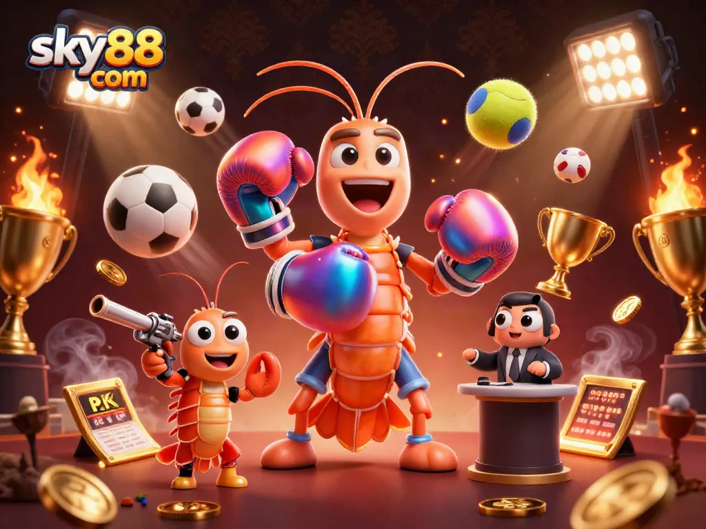 Experience thrilling sports betting action at sky88 com with vibrant 3D cartoon characters and dynamic elements.