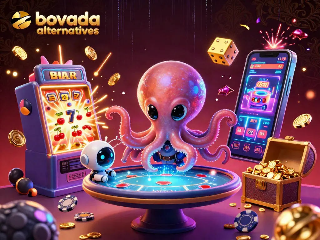 Experience the best bovada alternatives at this vibrant casino illustration featuring alien poker action.