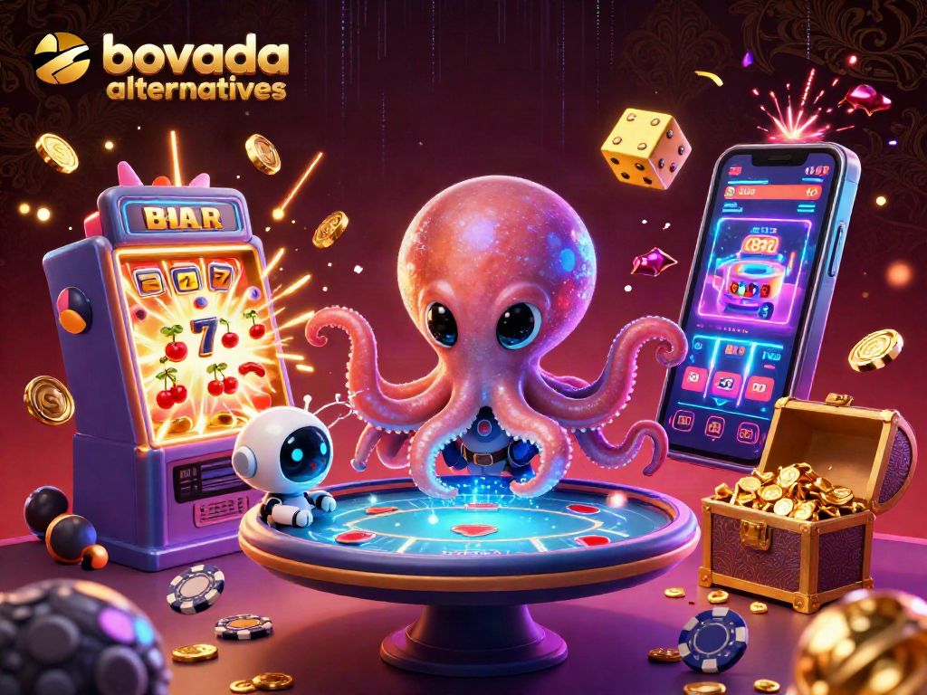 Experience the best bovada alternatives at this vibrant casino illustration featuring alien poker action.
