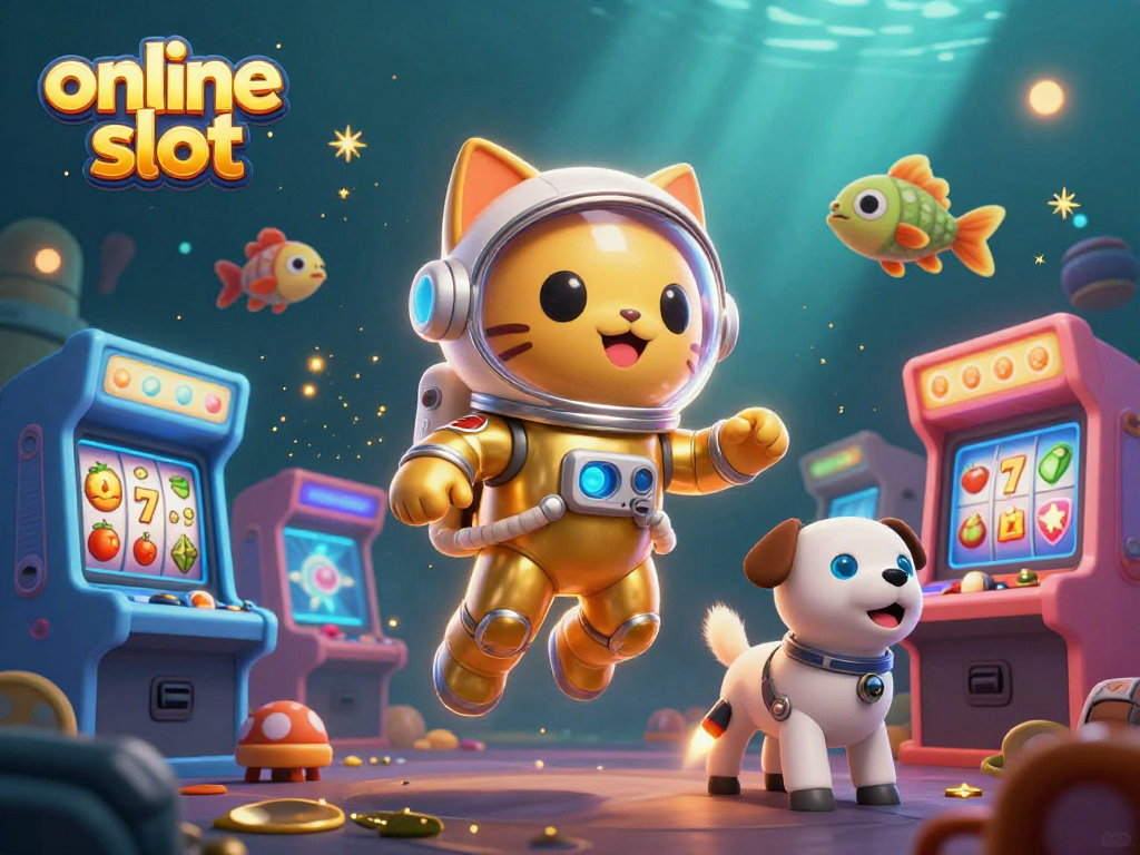 Spin vibrant online slots with a playful astronaut cat and robotic dog in a colorful galaxy.
