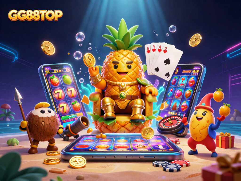 Spin to win with GG88TOP's exciting slot game action featuring a golden pineapple king.