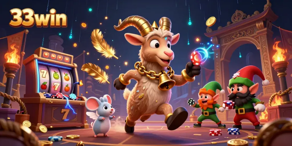 Watch the festive Krampus goat managing a casino filled with gold as 33win comes to life.