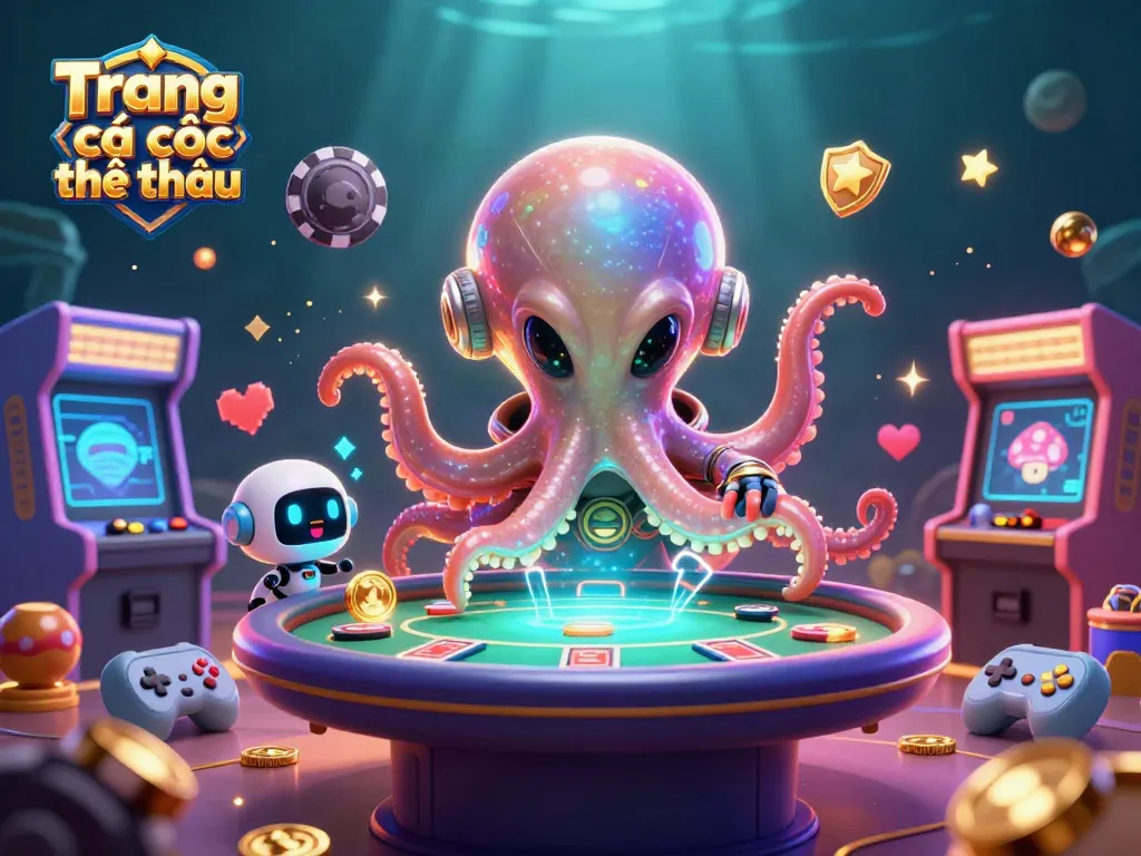 Engage with Trang cá cược thể thao through a vibrant 3D gaming scene featuring a cosmic octopus.