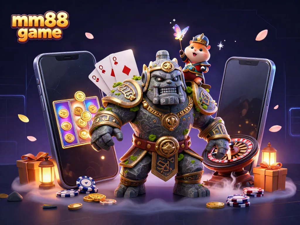Experience thrilling adventures with mm88 game, showcasing a magical golem, fairy, and hamster knight in action.