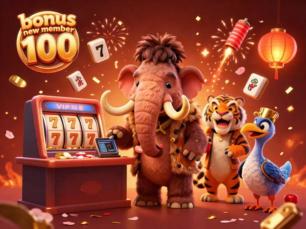 Experience the excitement of the bonus new member 100 with a woolly mammoth bouncer, saber-tooth tiger VIP, and dodo bird doorman.