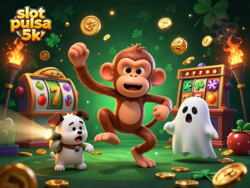Experience excitement with slot pulsa 5k as a mischievous monkey juggles golden casino treasures.