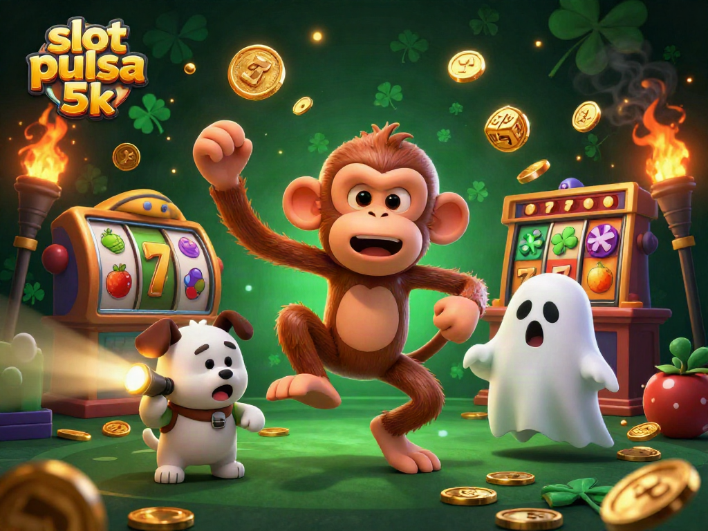 Experience excitement with slot pulsa 5k as a mischievous monkey juggles golden casino treasures.