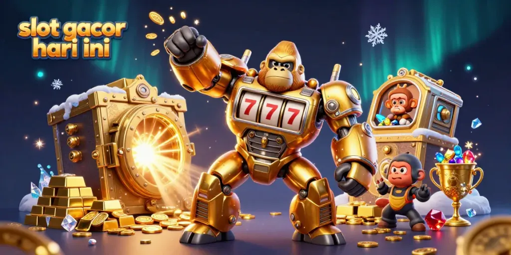 Experience the excitement of slot gacor hari ini with dynamic slot machine elements and golden treasures!