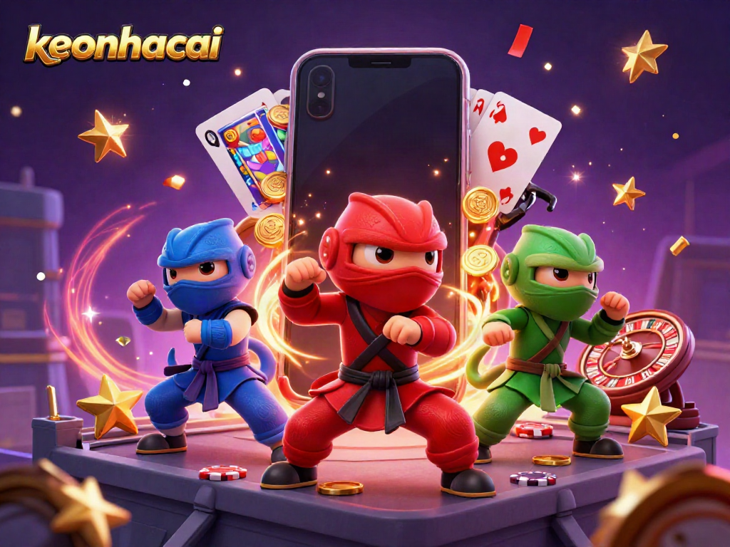 Engage with keonhacai's vibrant slot game action featuring ninja chameleons and thrilling casino elements.