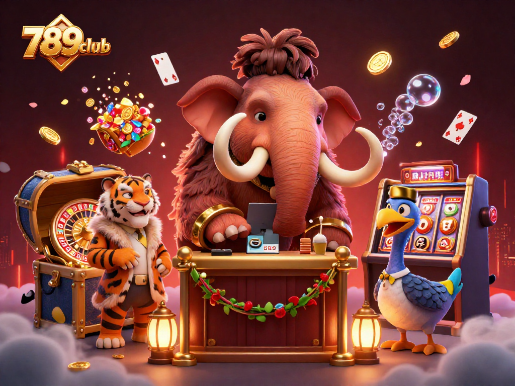 Engage in thrilling games at 789club with vibrant casino characters in a dynamic scene.