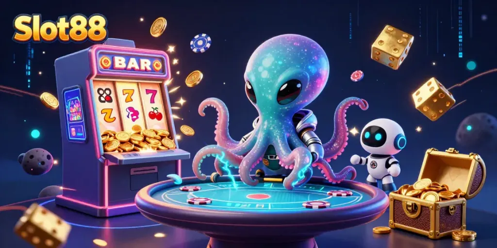 Experience Slot88 excitement with a thrilling alien-themed jackpot scene featuring captivating casino elements.