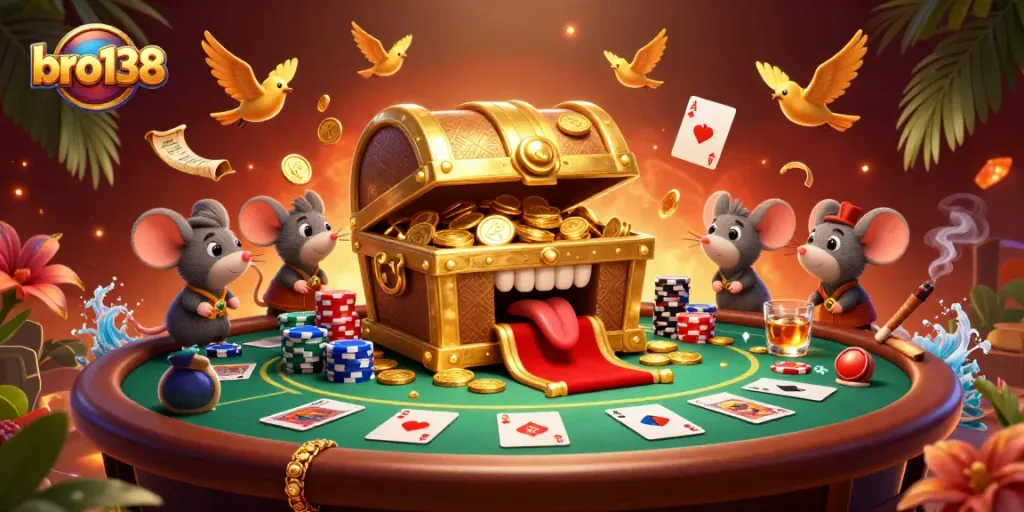 Experience exciting gameplay at bro138 with unique giant treasure chest welcoming adventurers.