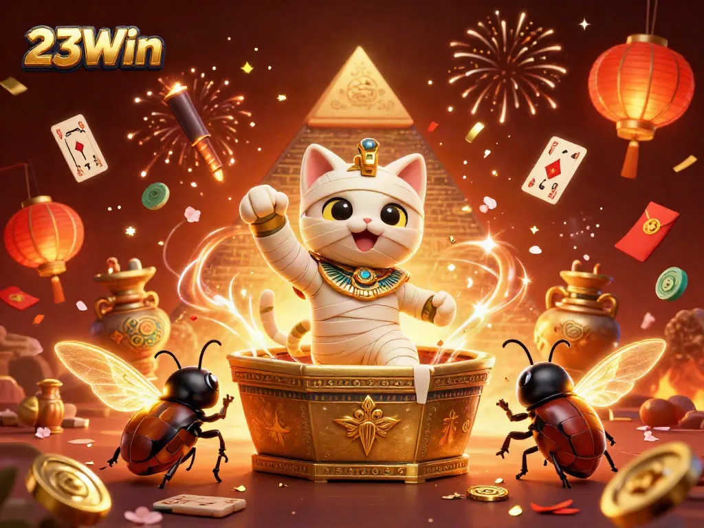 Win big with 23Win in a vibrant casino scene filled with dynamic gaming elements.