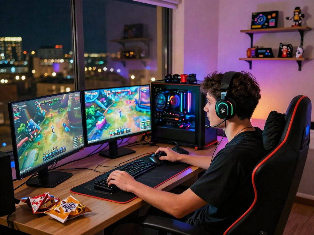 Exciting gaming setup showcasing porngames with colorful graphics and immersed player.