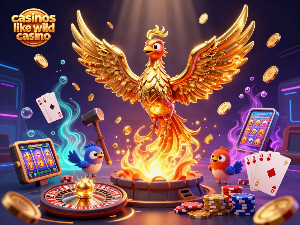 Experience thrilling action at casinos like wild casino with vibrant gold coins, gaming elements, and a dynamic scene.