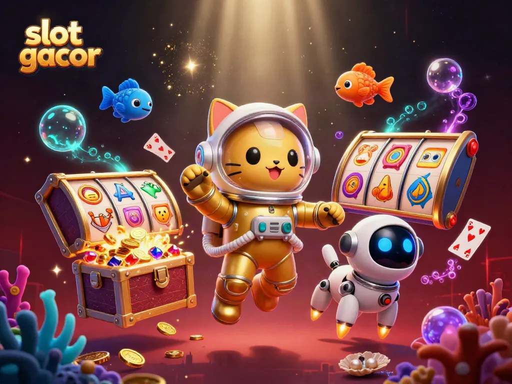 Experience slot gacor excitement with a cartoon space astronaut cat and rich gambling elements.