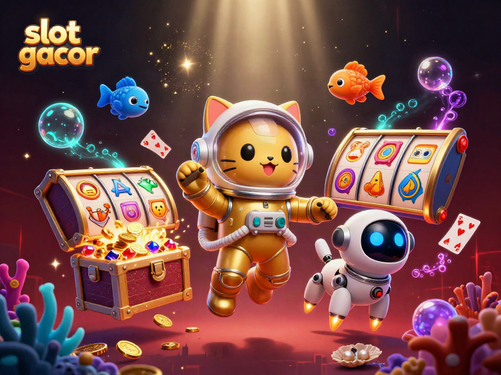 Experience slot gacor excitement with a cartoon space astronaut cat and rich gambling elements.