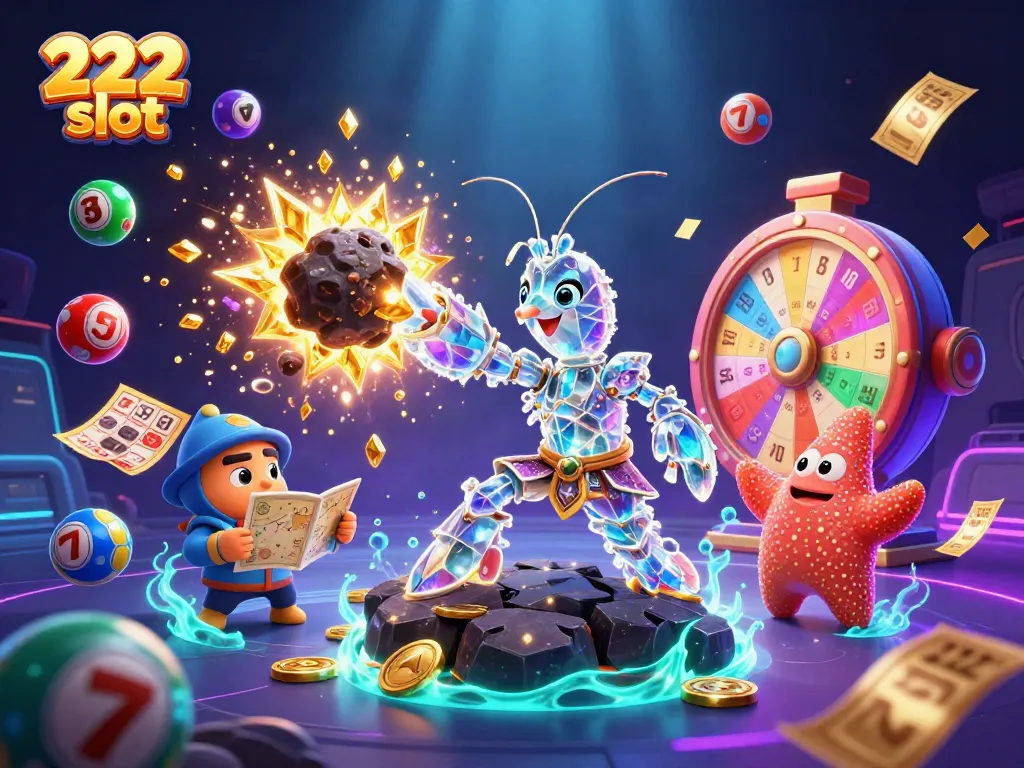 Menangkan 222 slot dengan ilustrasi 3D yang menarik, menampilkan makhluk luar angkasa penuh warna dan elemen permainan.